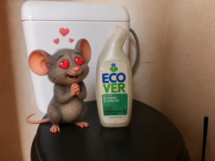 Muis bij de Ecover fles